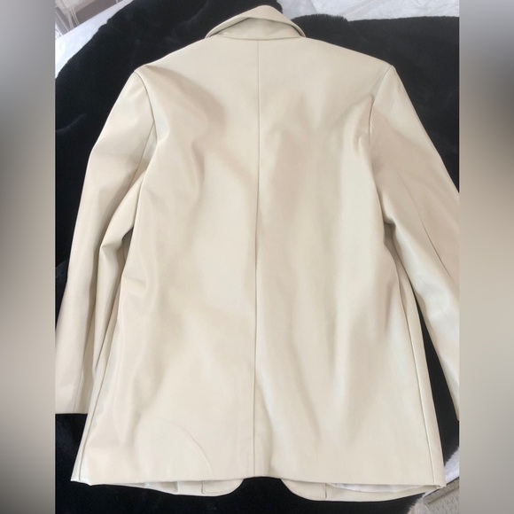 SOLD - Faux Leather Cream Jacket Blazer - Picture 4 of 4